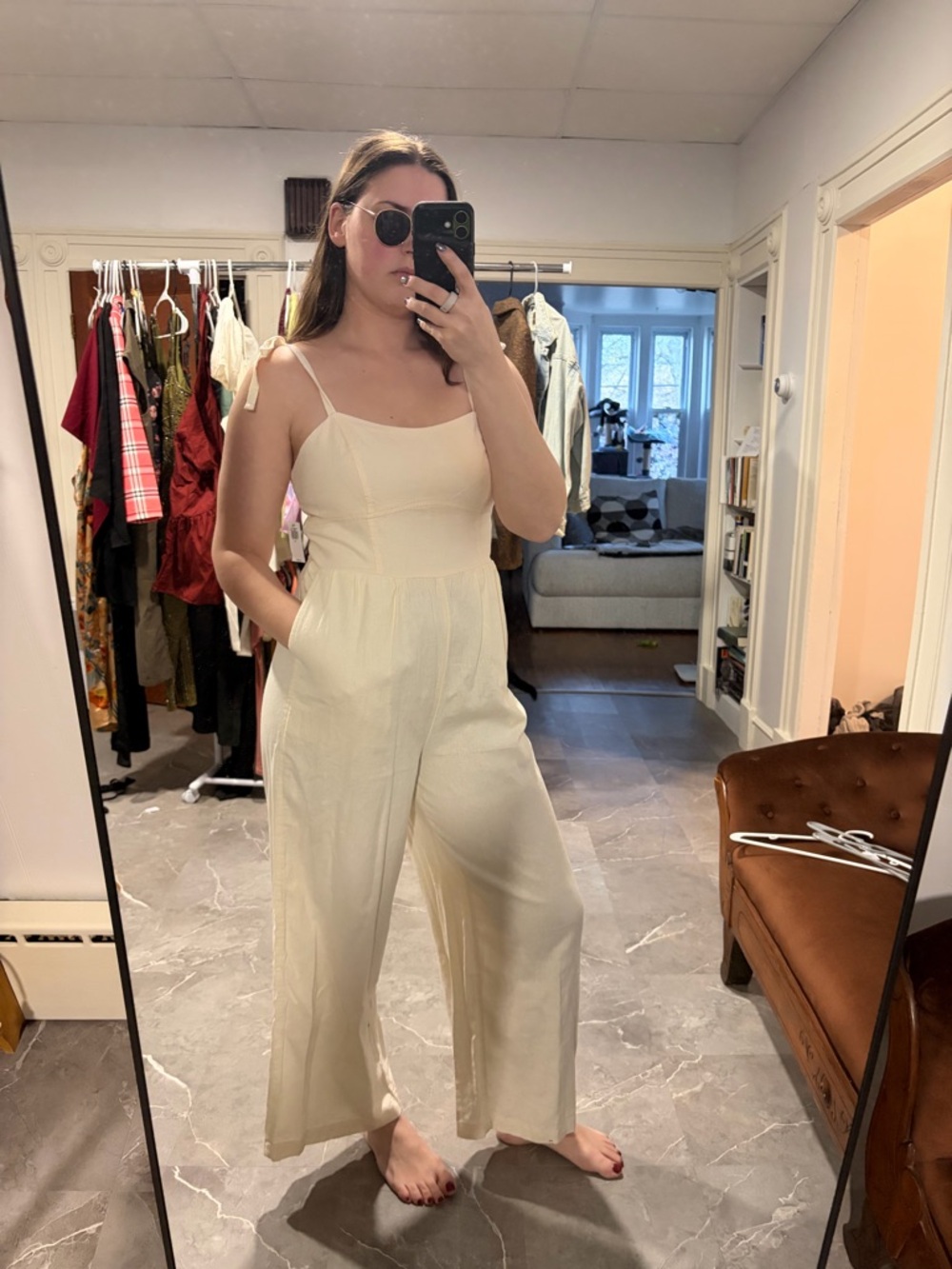 Old Navy Cream Tie-Strap Wide-Leg Jumpsuit